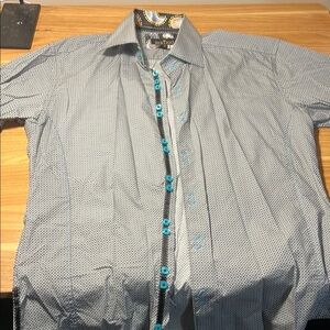 Bertigo black and white mens shirt XL with blue accents.